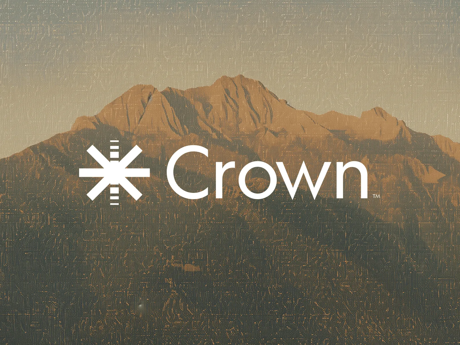 An image featuring a mountain landscape with the text "Crown" overlaid in a simple font.