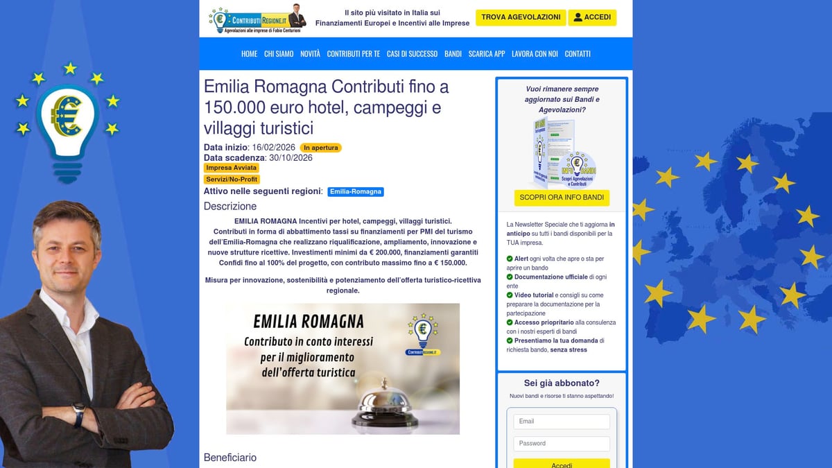 7 Opportunità Di Finanziamenti Emilia Romagna 2026 Da Scoprire - Emilia Romagna: Incentivi Turismo – Fino a 150.000 euro per Hotel e Strutture Ricettive