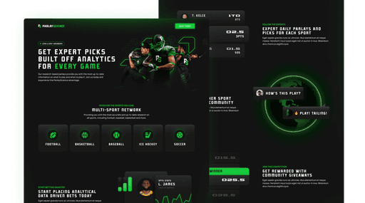 sports betting website and landing page - parlayscience