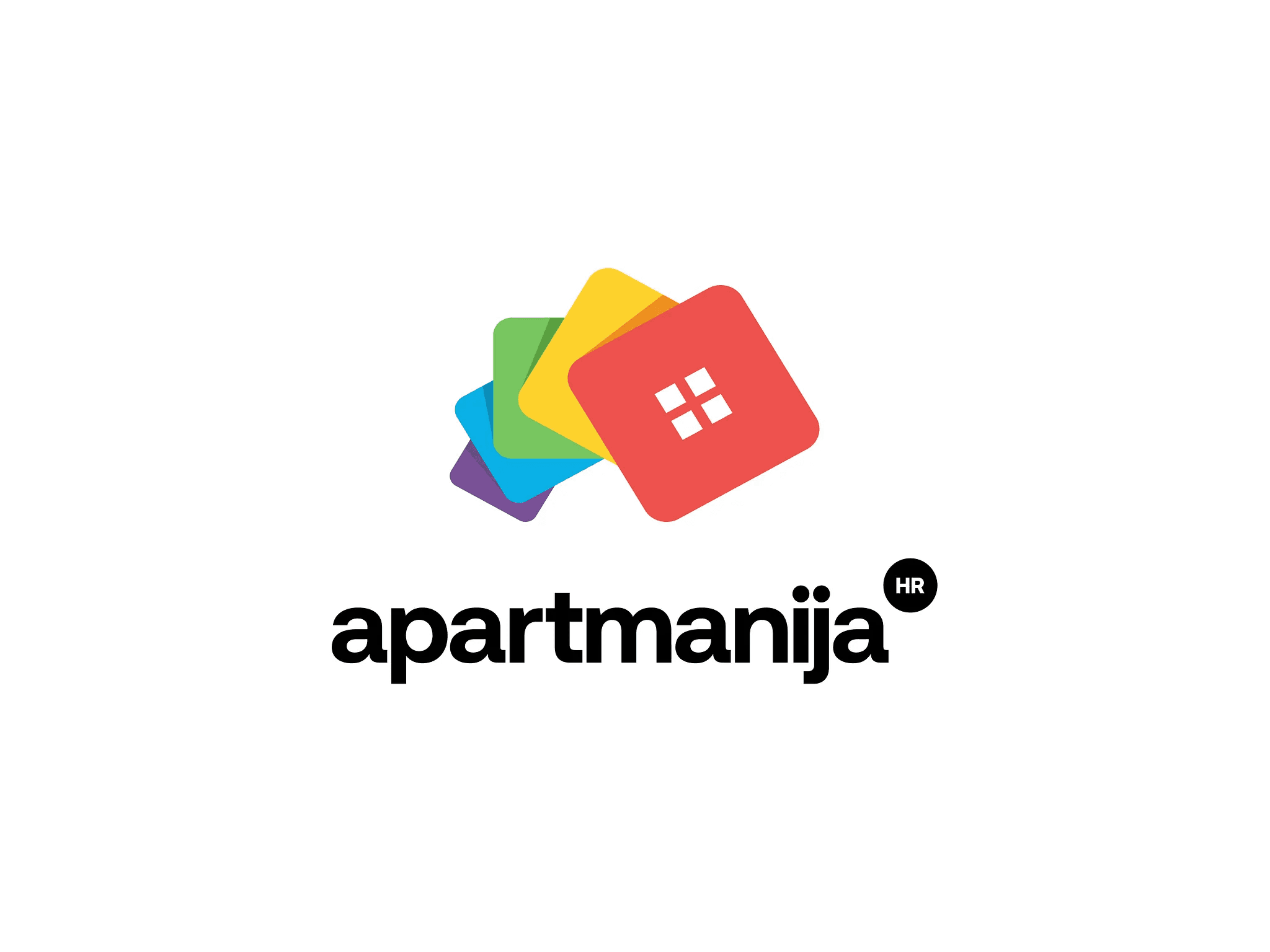 Logo of "apartmanija" featuring colorful squares above the brand name in bold black text.