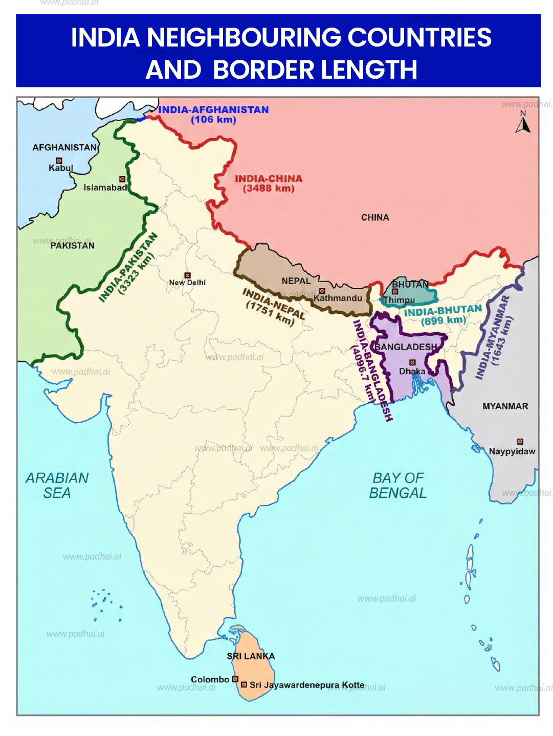 Neighbouring Countries in India Map