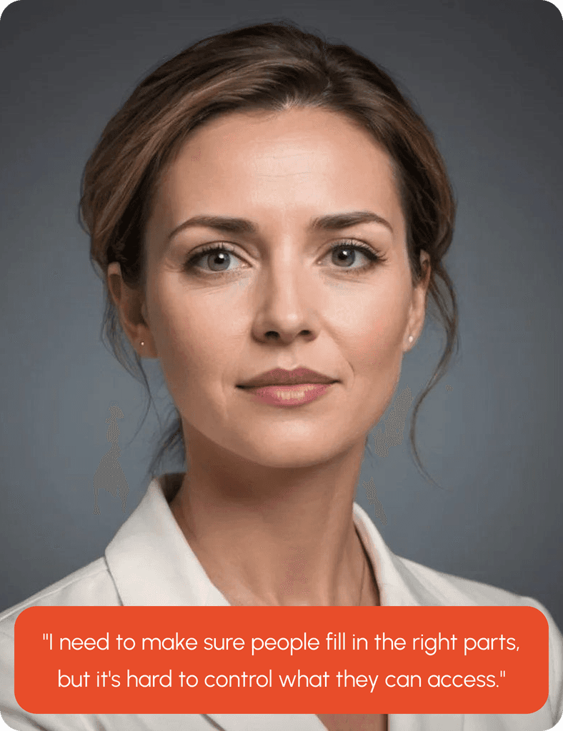 Woman with caption about difficulty controlling contract access.