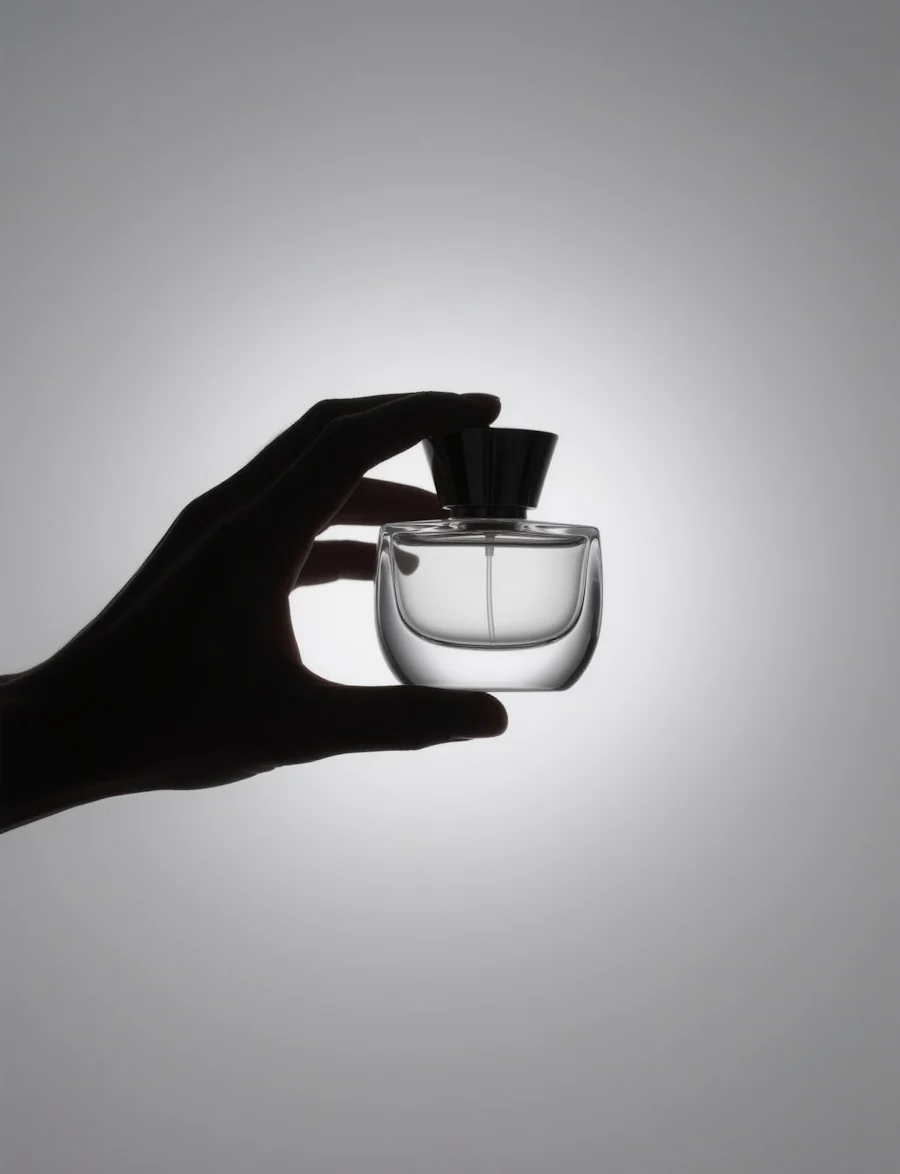 The Halcyon fragrance bottle held in silhouette