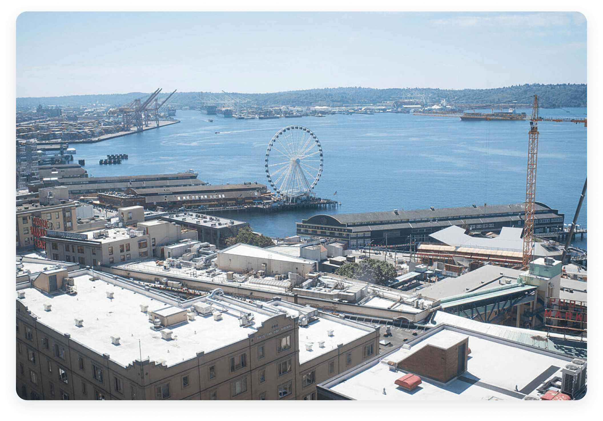 View of Puget Sound in Seattle with Ferris Wheel