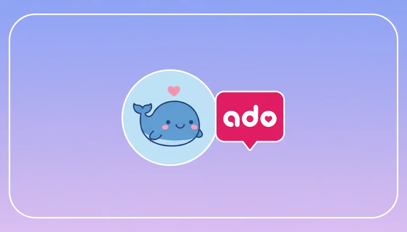 Minimalist vector art of a stylized Godot game engine logo, depicted as a cute, round, blue whale character with pink cheeks. The character is inside a light blue circular frame with a small pink heart floating above it. To the right is a vibrant magenta speech bubble containing abstract, rounded letterforms and a heart icon. The entire illustration is centered on a soft purple and lilac gradient background, enclosed within a rounded rectangle frame.