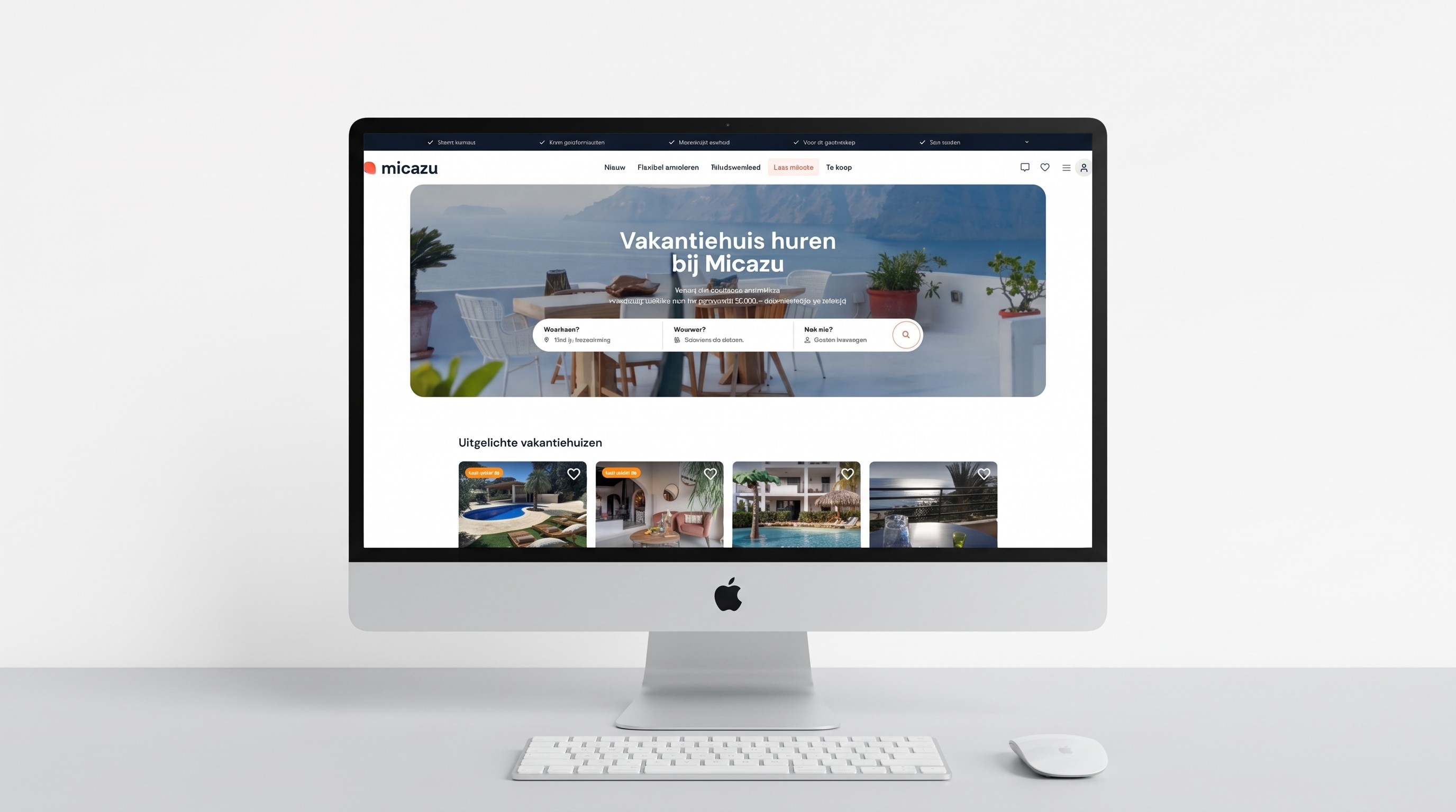 The Micazu holiday home website on a desktop screen