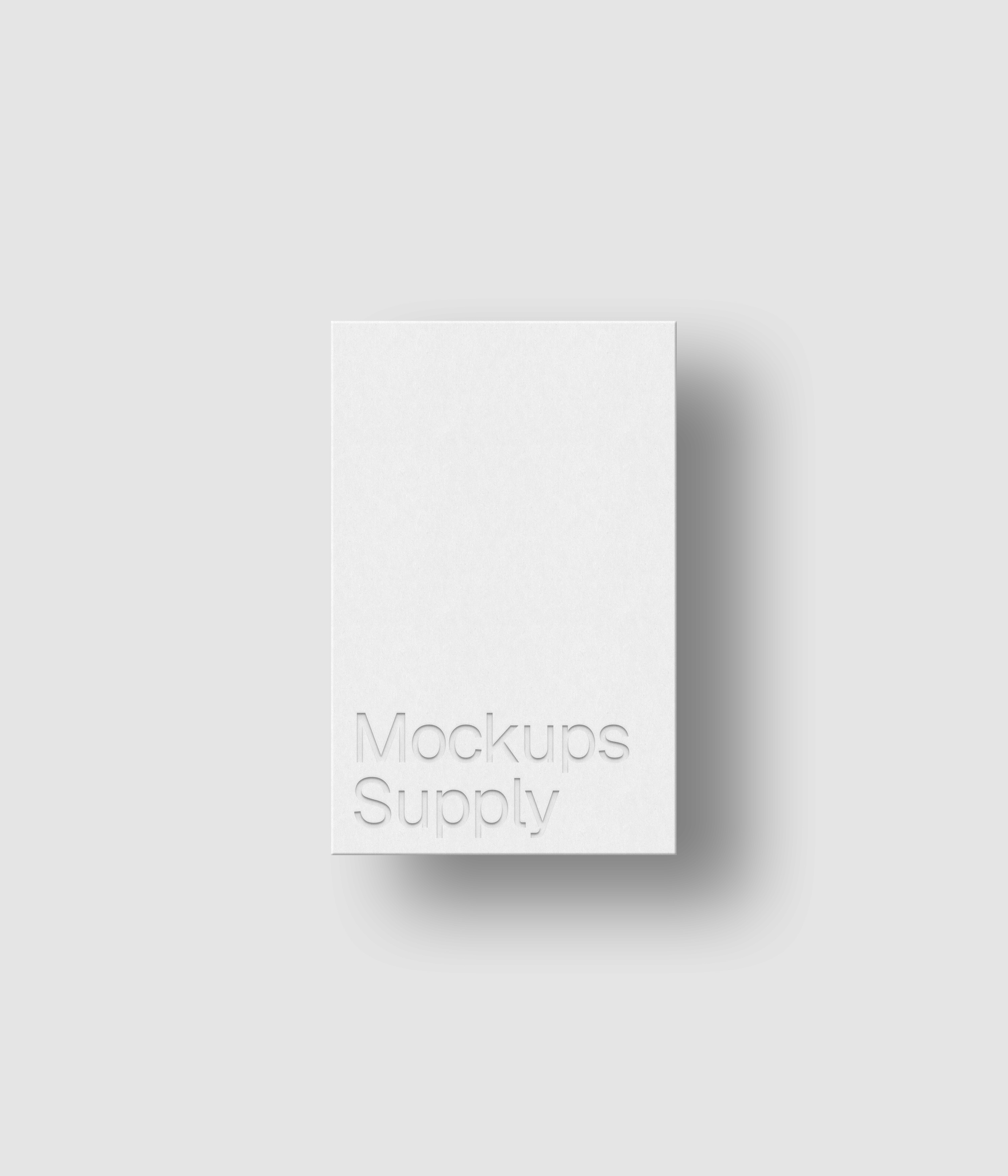 European business card mockup portrait clean for Photoshop with debossed text effect, white card on white background, minimal branding and stationery presentation