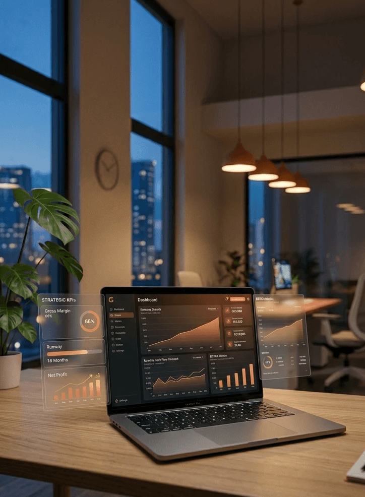 A diverse team collaborates around a table, analyzing documents and charts in a professional setting with a light green background.