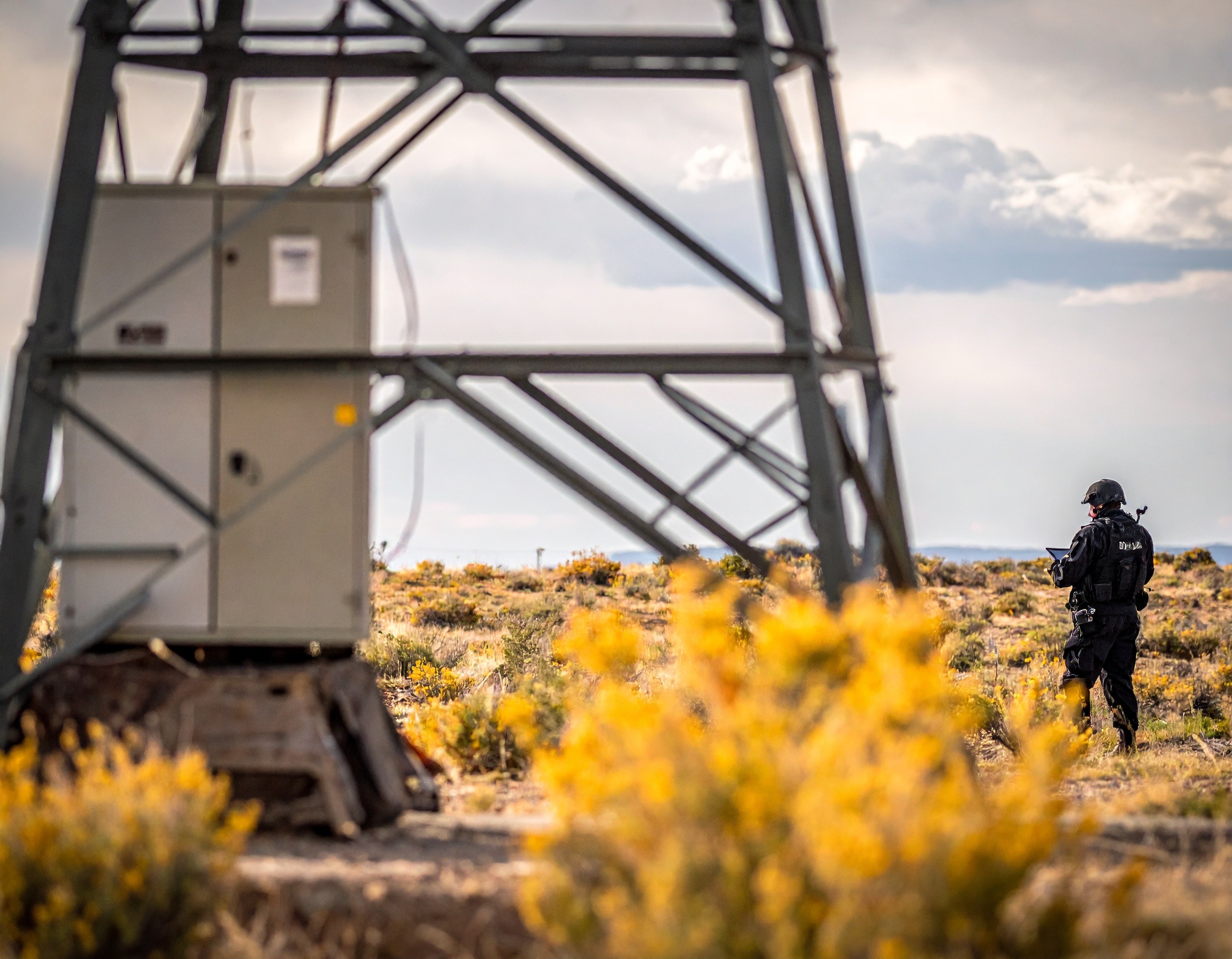 technician and remote sensor tower
