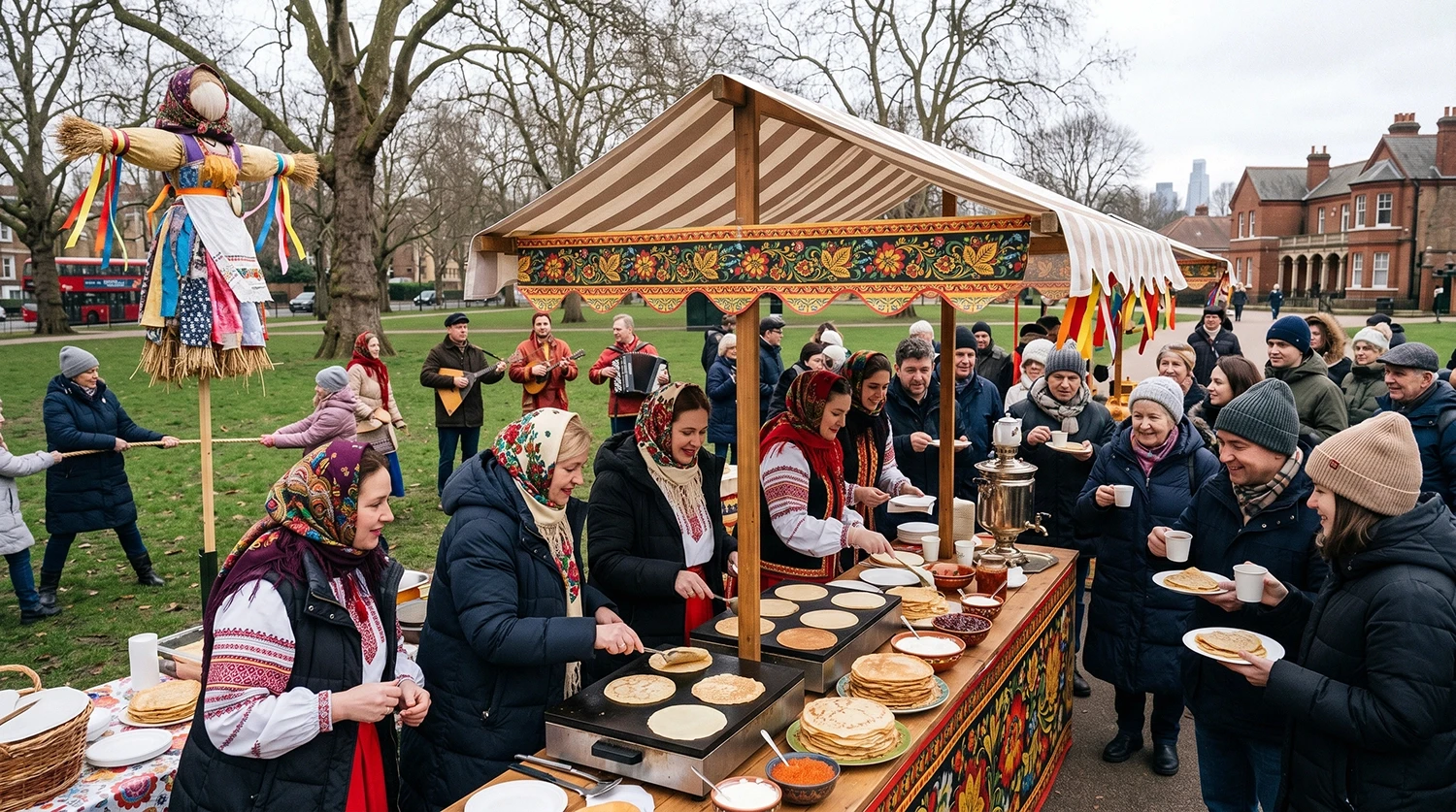 Maslenitsa festival in London with pancakes and folk music for mediareach multicultural event marketing
