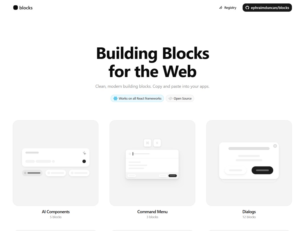 Screenshot of the Blocks website (hero section)