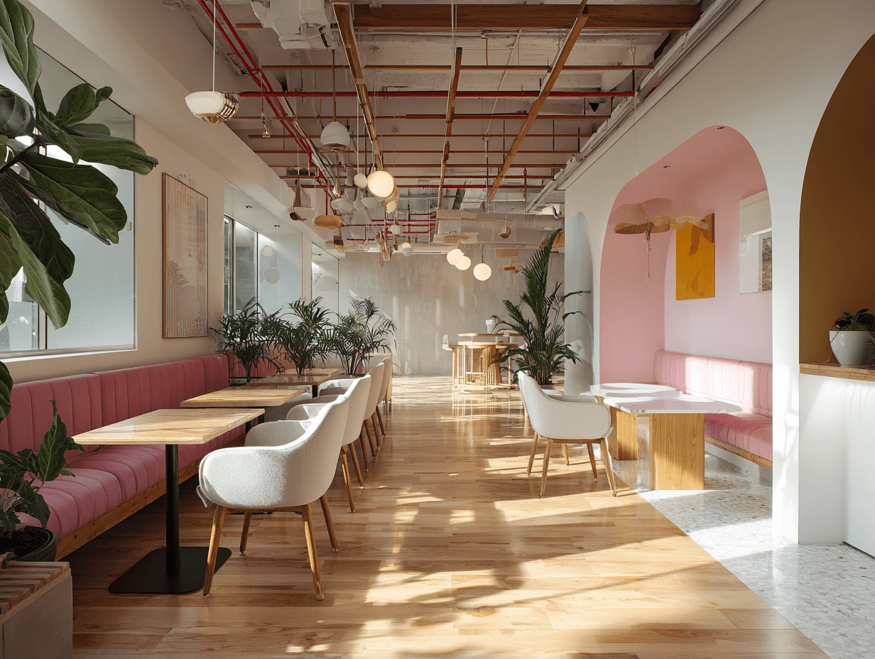 a room filled with lots of tables and chairs