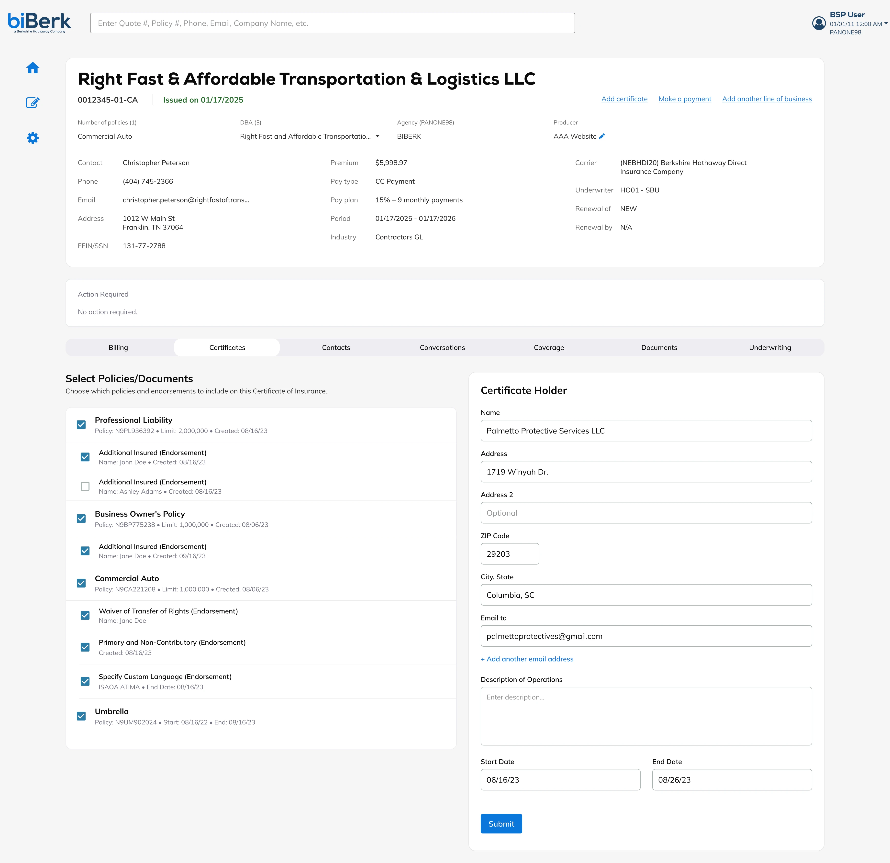 Overhauled BSP internal tool: request queue with completeness checks and a document compiler panel with a one-click compile button and Salesforce logging toast