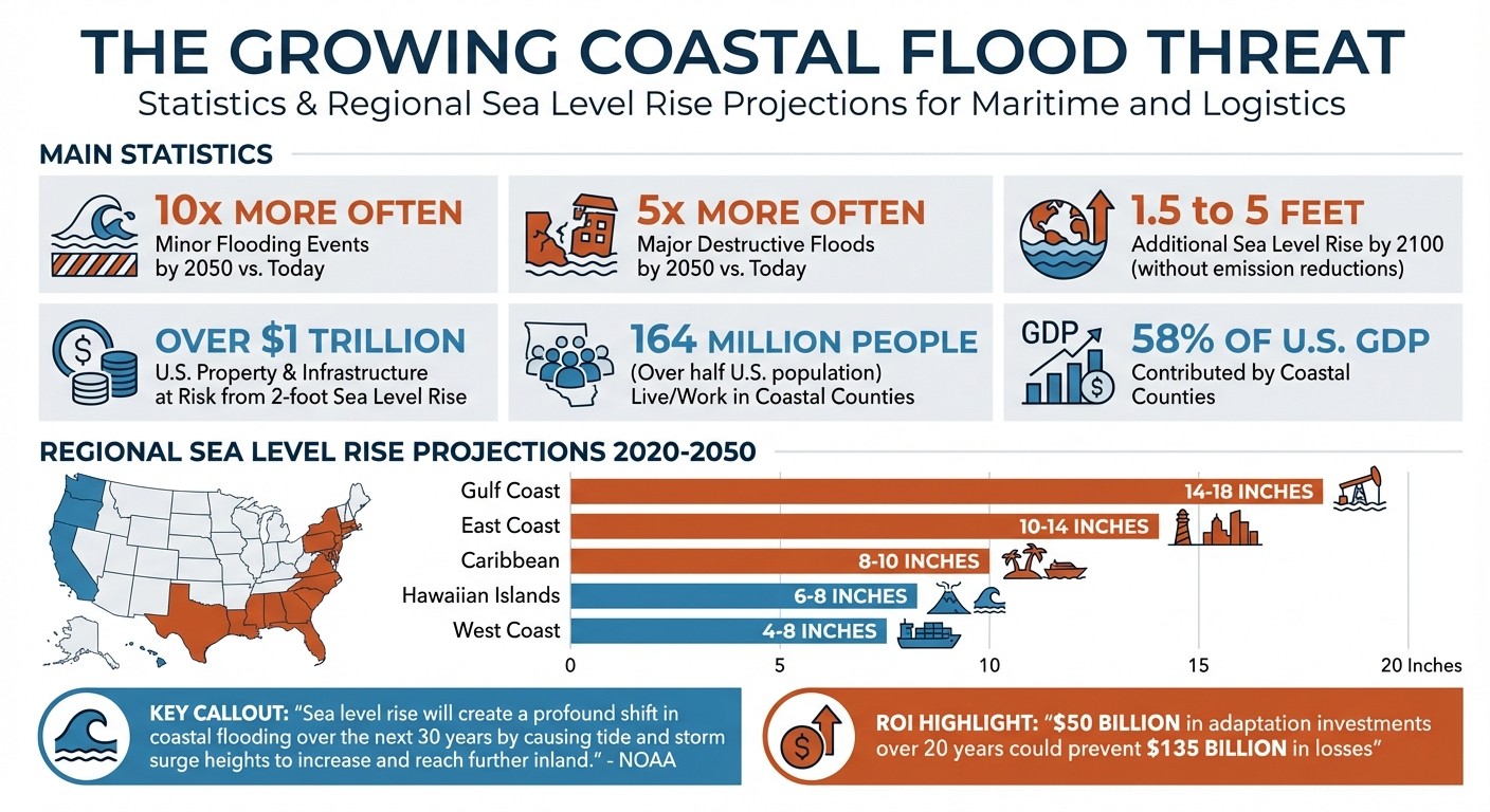 U.S. Coastal Flood Risk Statistics and Regional Sea Level Rise Projections by 2050