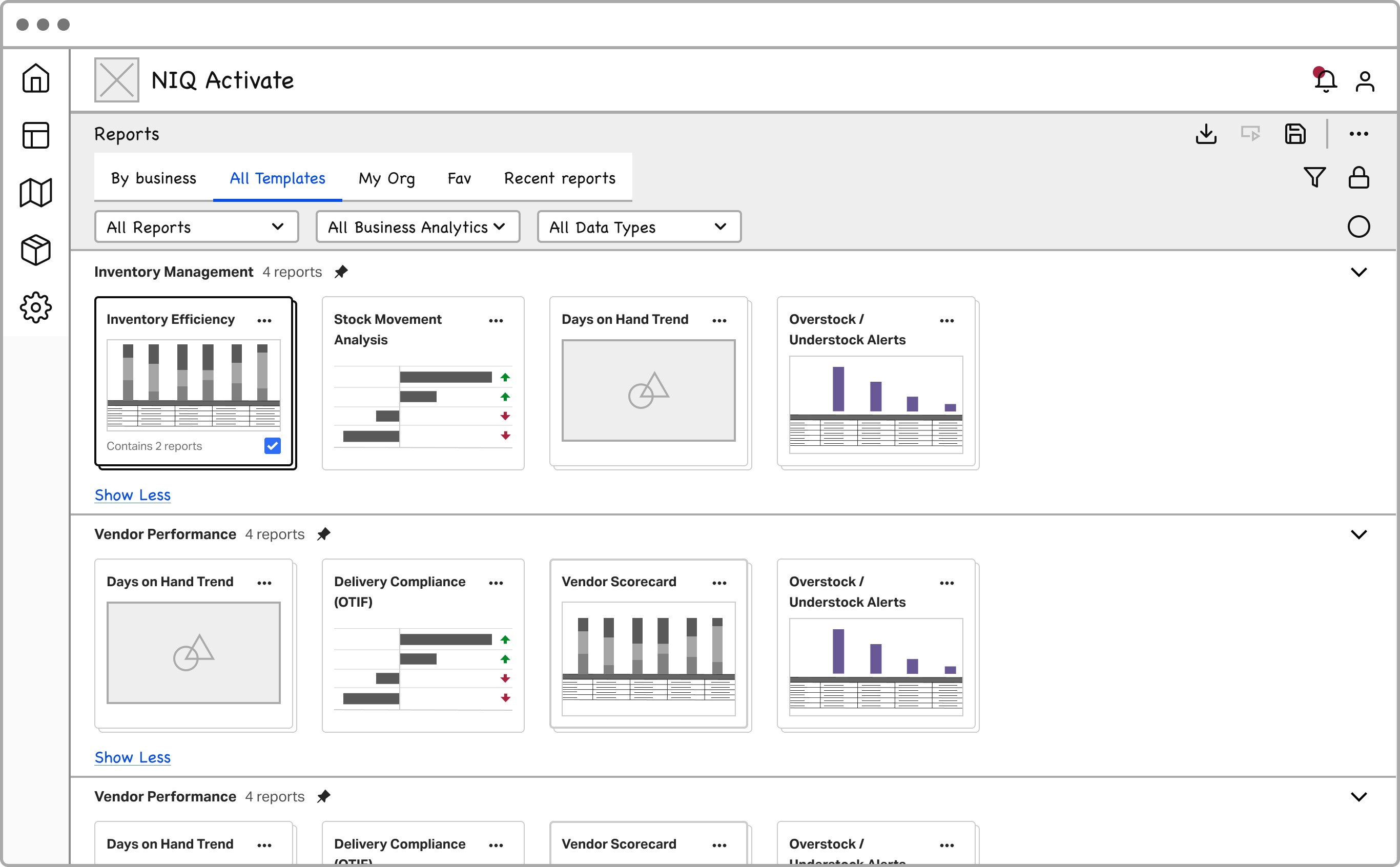 Reports catalogue wireframe