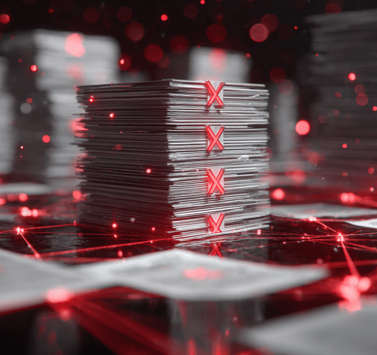 a pile of documents with errors