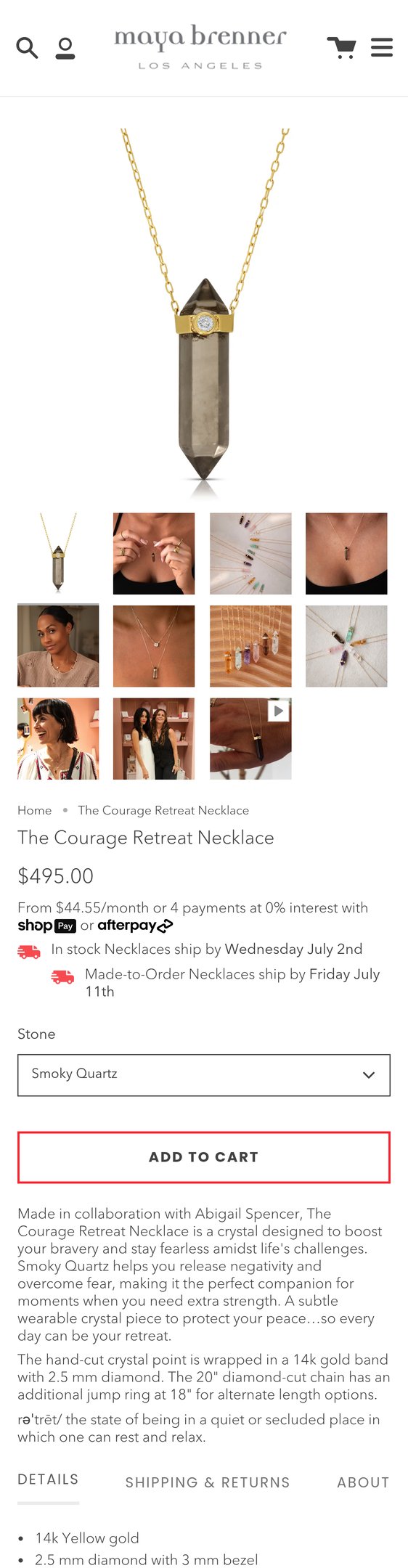 Jewelry product options include: necklace for The Courage Retreat Necklace from Maya Brenner.