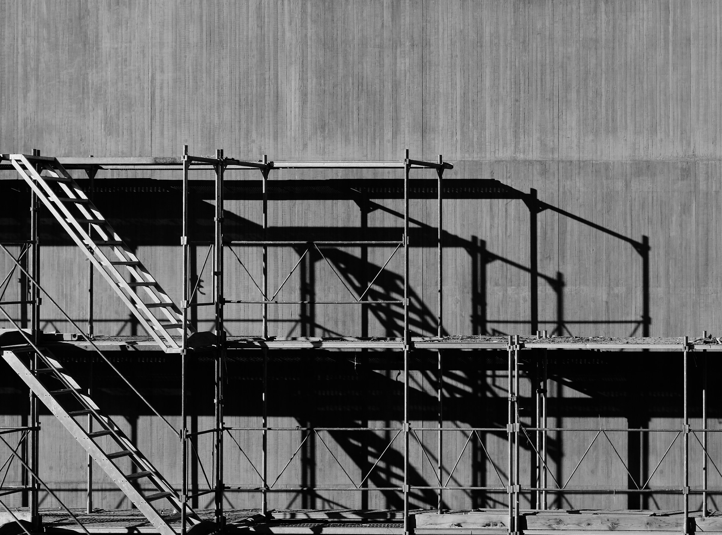 Scaffolding and access stairs on a concrete construction project