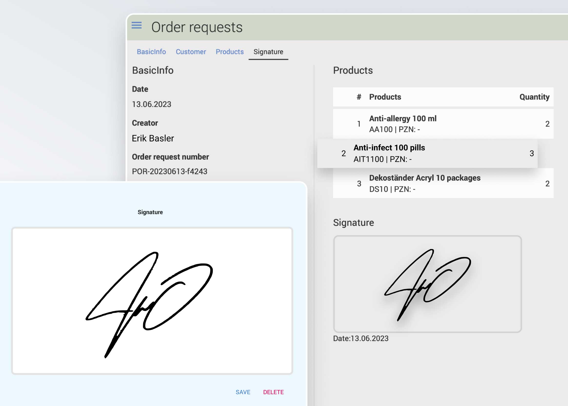 An illustration of the ysura CRM UI in the Order Management Module