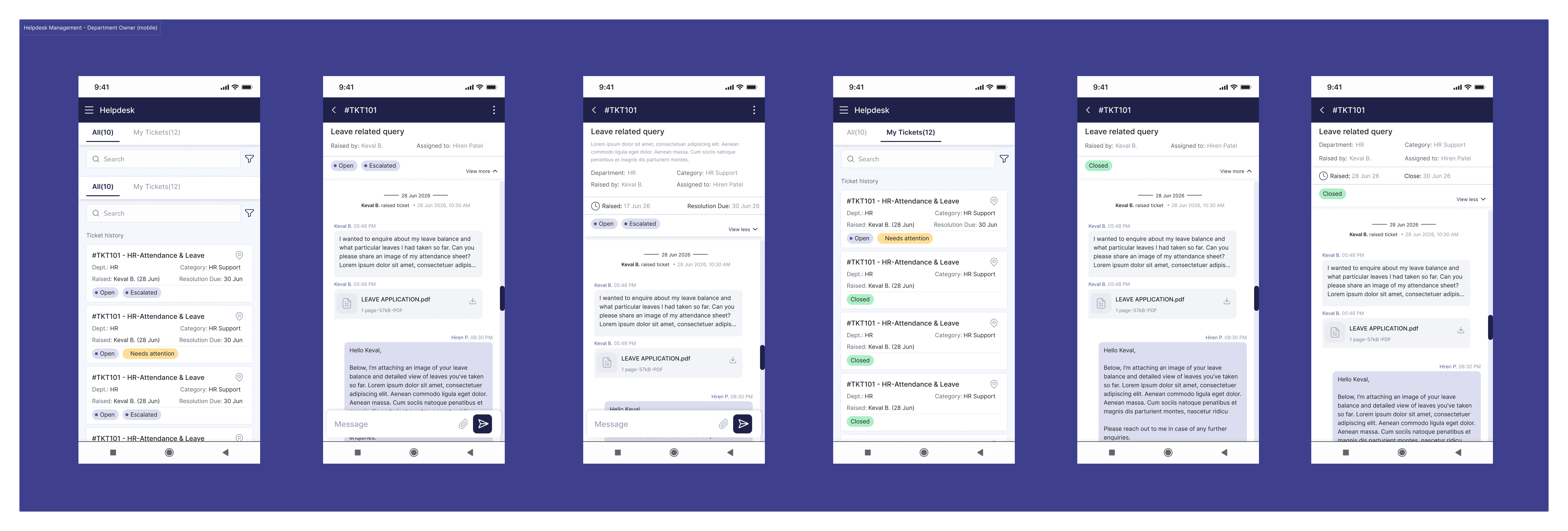Helpdesk Management (Mobile View)