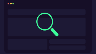 A website layout with a green magnifying glass