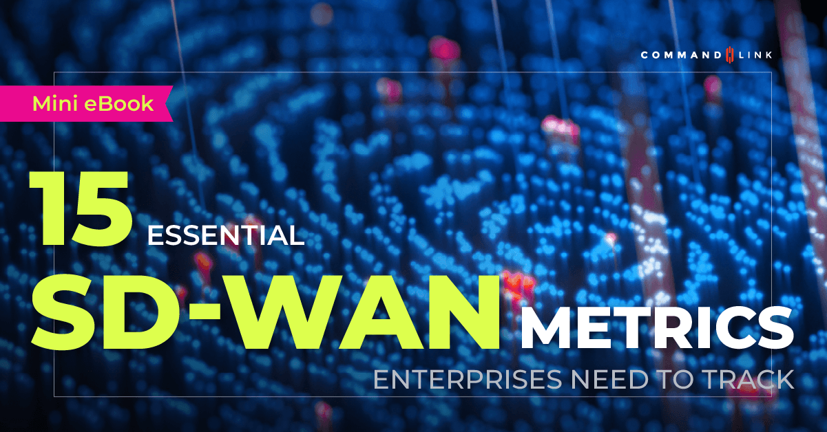 Bright blue graphic about the 15 essential SD-WAN metrics enterprises need to track