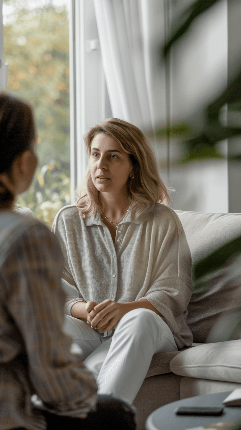 woman in beige, gray, and red sweater holding silver tablet computer