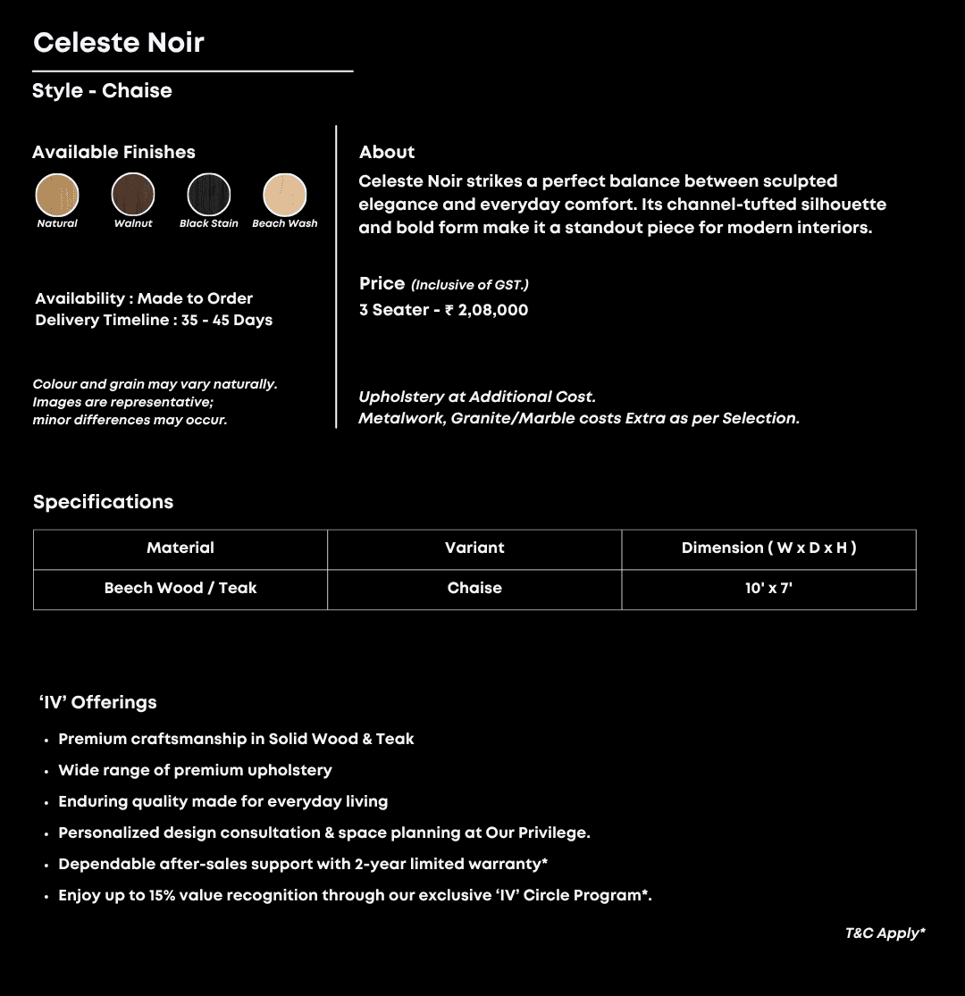Blue tufted chaise with soft curves and bold presence.