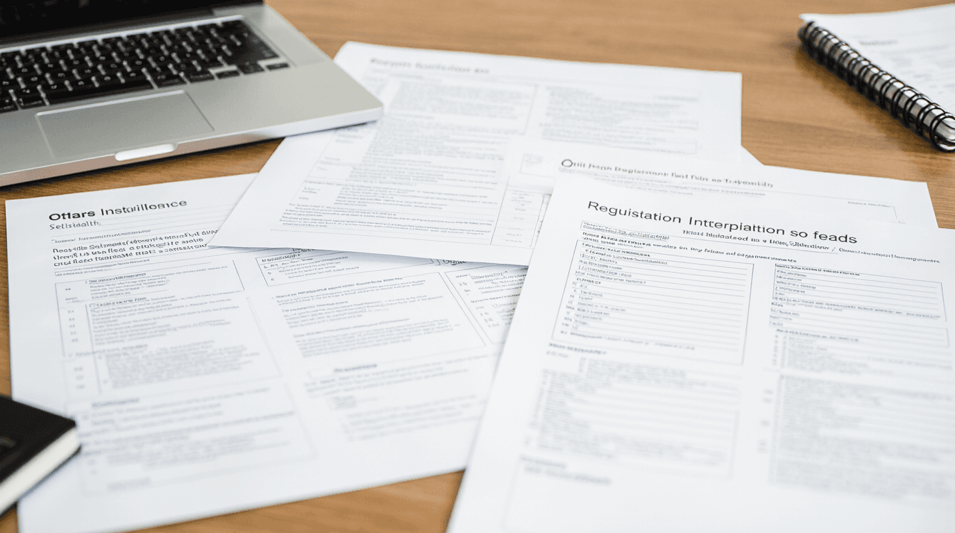 Documentos técnicos e formulários organizados sobre mesa de trabalho.