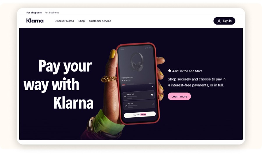Klarna mobile interface&nbsp;