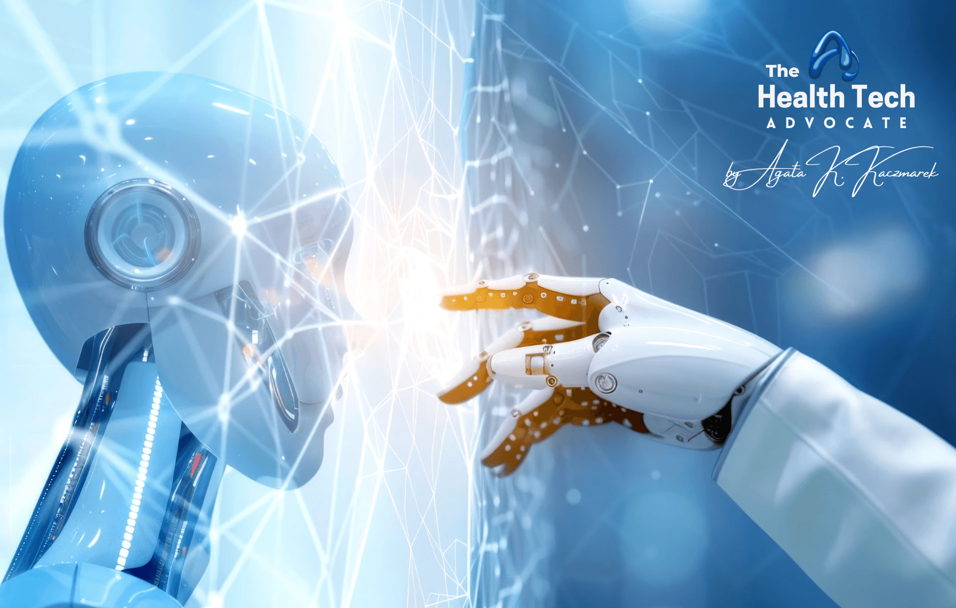 A conceptual image showing a human brain with digital circuits, illustrating the intersection of human and artificial intelligence in pharma strategy, with icons for evidence generation, diagnostics, and patient engagement.