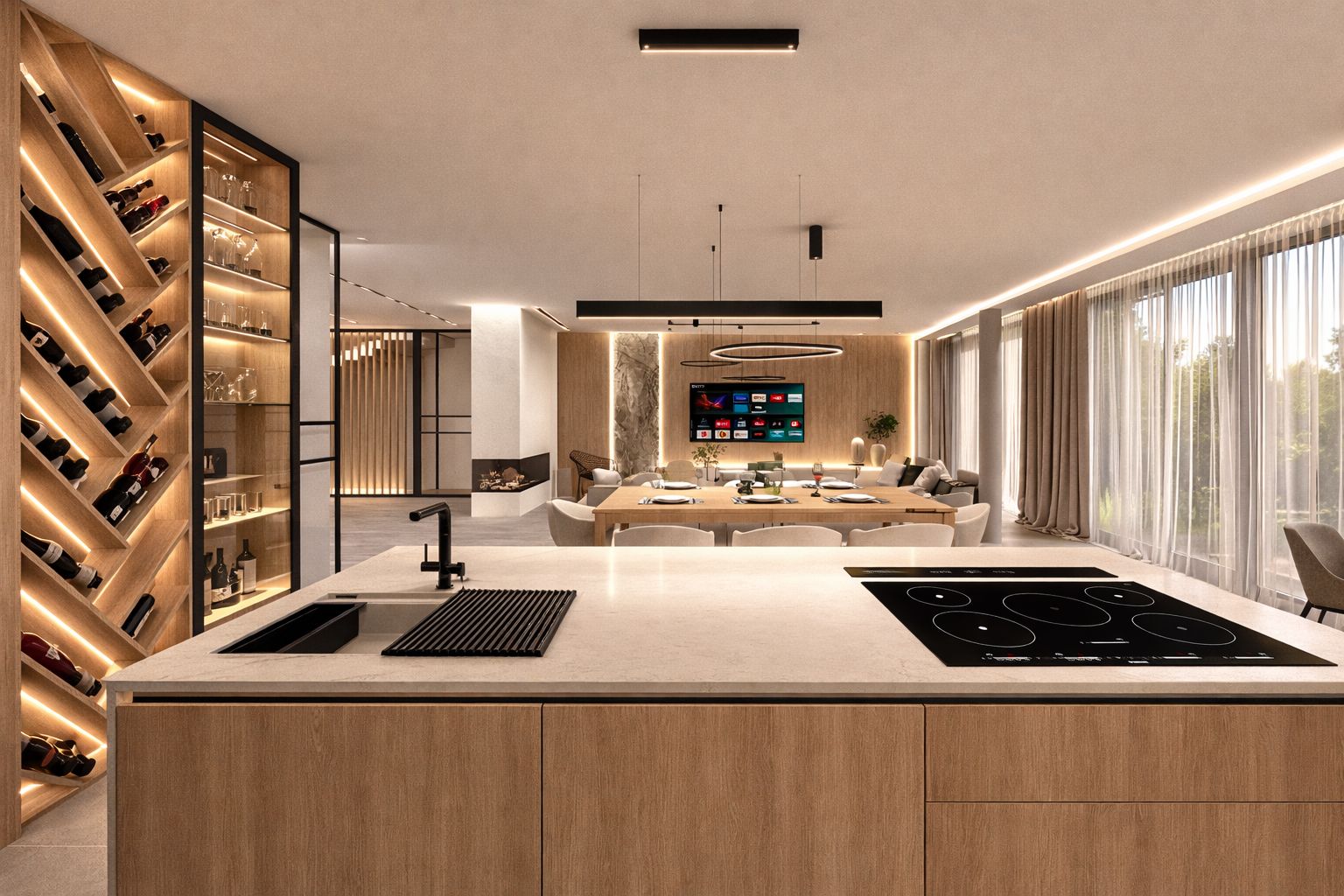 A bedroom with a bed and a night stand