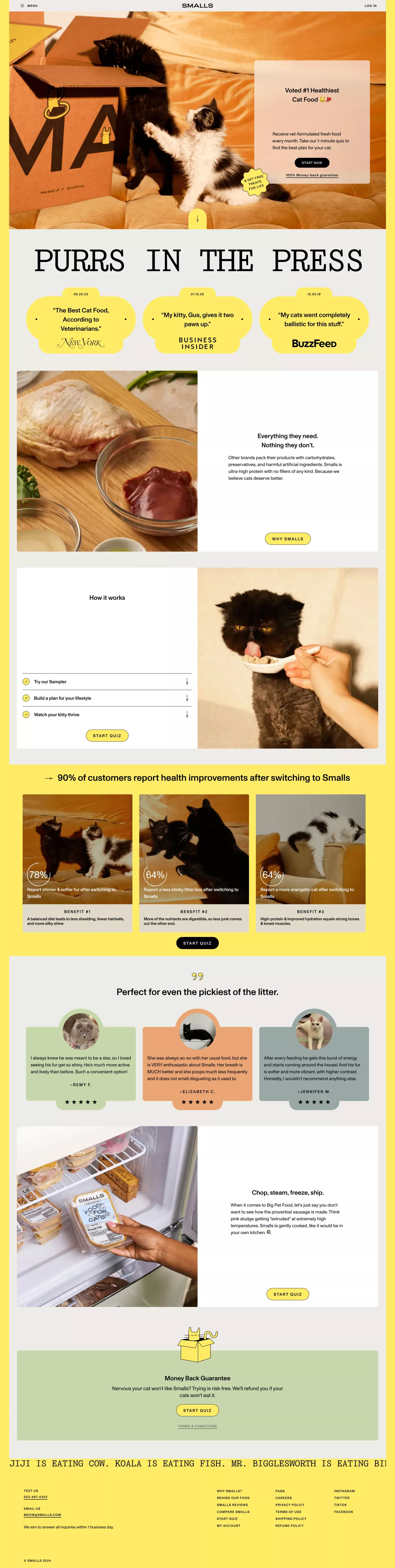 Fresh Human-Grade Cat Food Delivery landing page screenshot showcasing Animals and Ecommerce design
