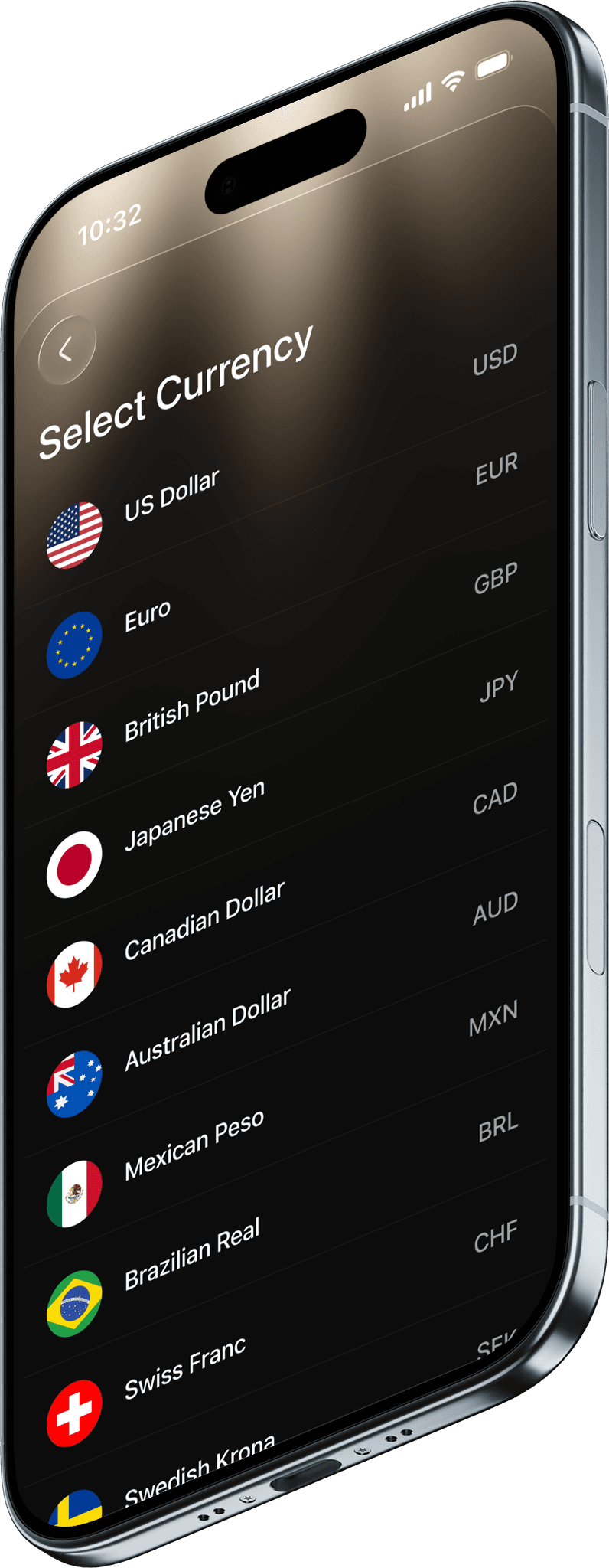 Charter Currency App UI
