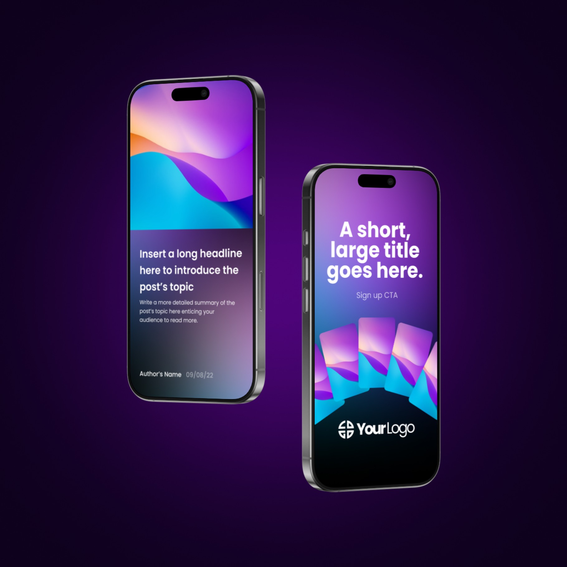 Two mobile phones with the social media story templates on the screens