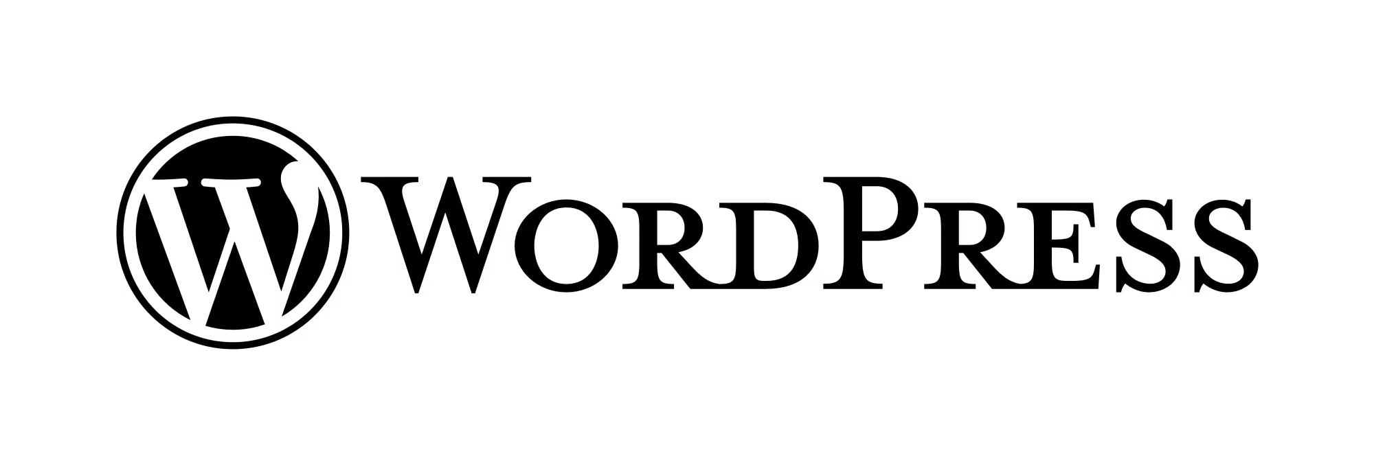 WordPress logo with black text and stylized W inside a circle.