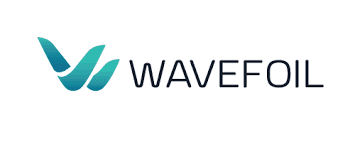 Logo of Wavefoil featuring stylized blue-green waves alongside the brand name in a modern font.
