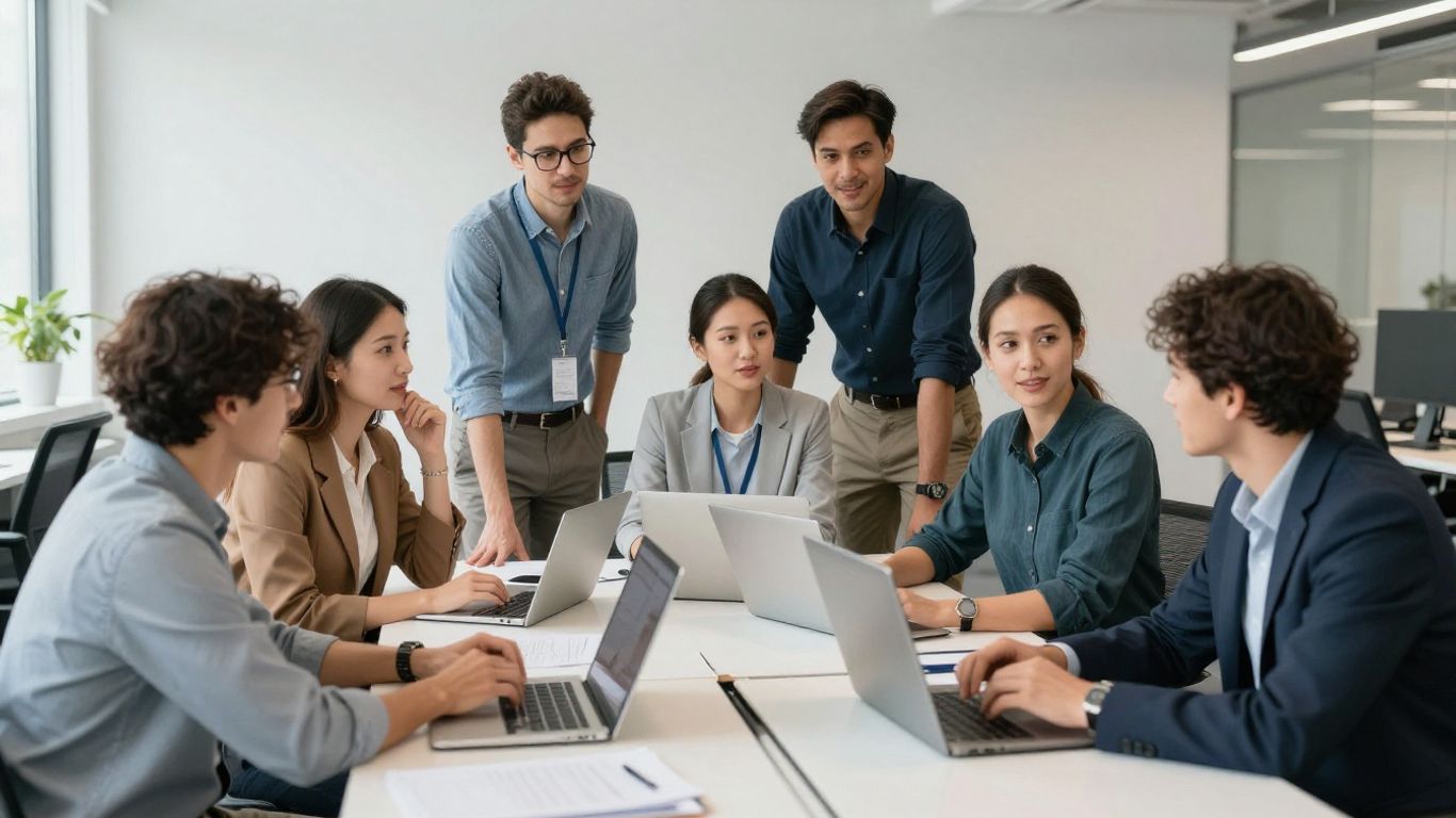 People collaborating in a modern office environment.