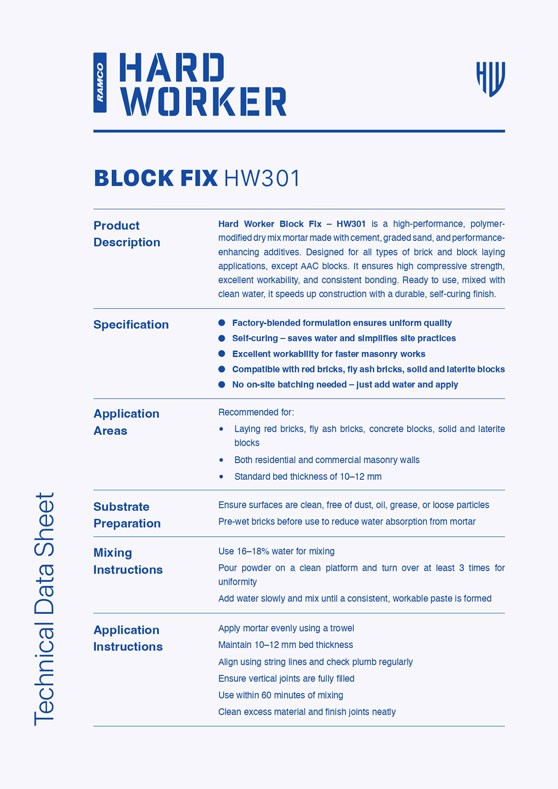 Hard Worker Block Fix Technical Data Sheet