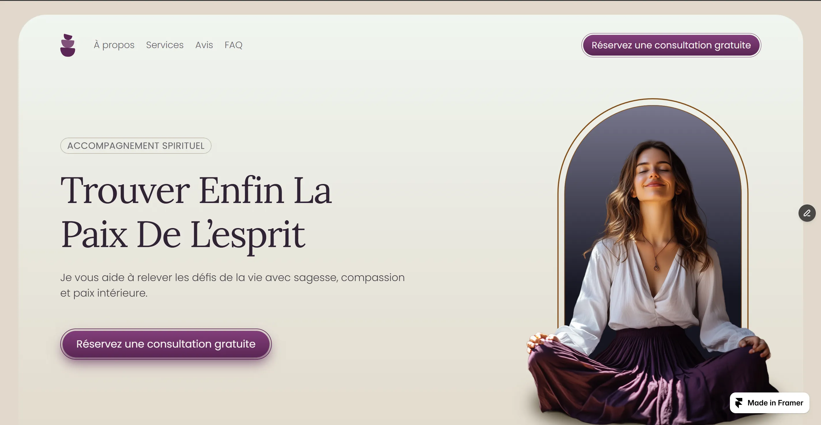 Site web pour coach spirituel avec réservation de consultation et présentation