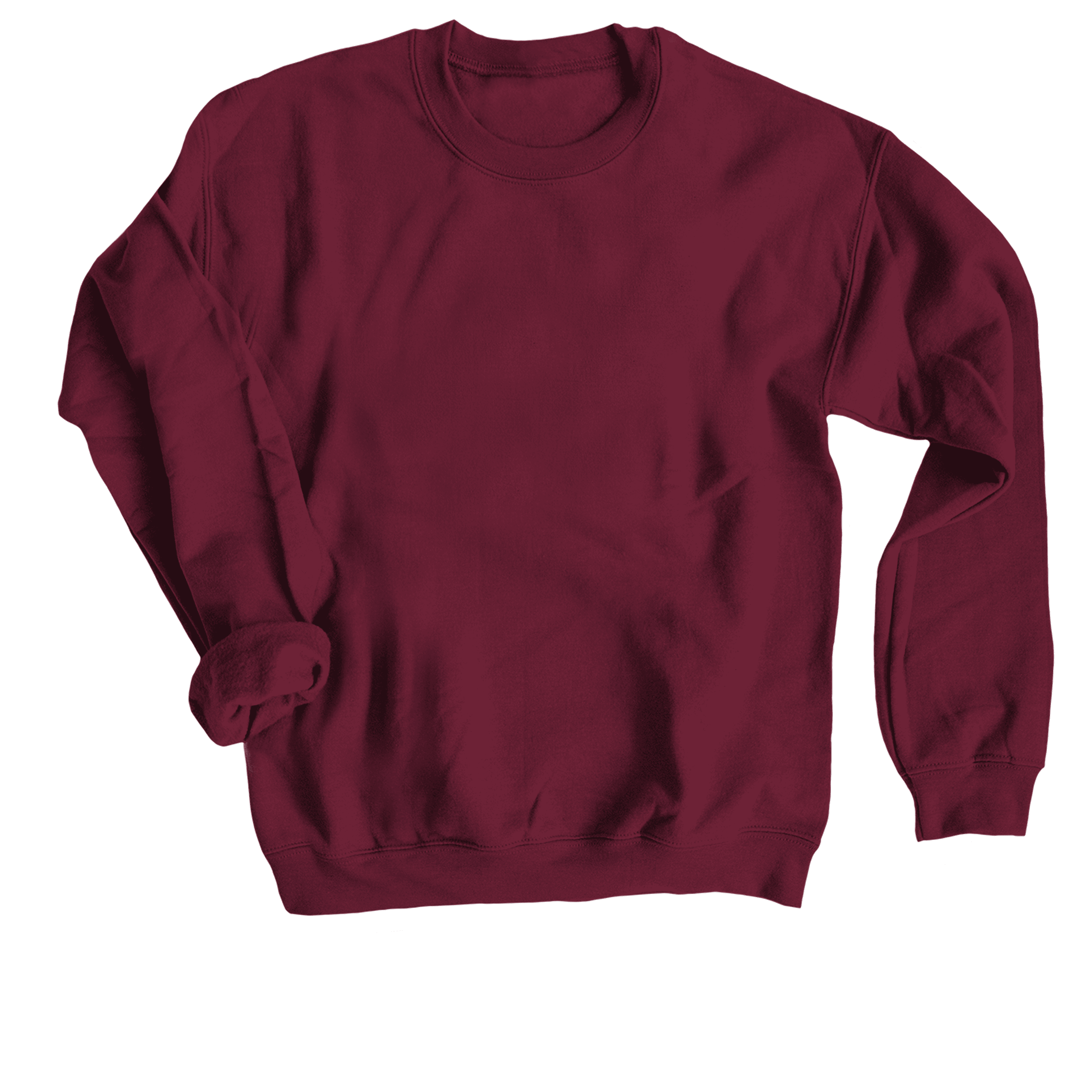 Burgundy crewneck sweatshirt.  Plain, simple design. Perfect for customization or everyday wear.