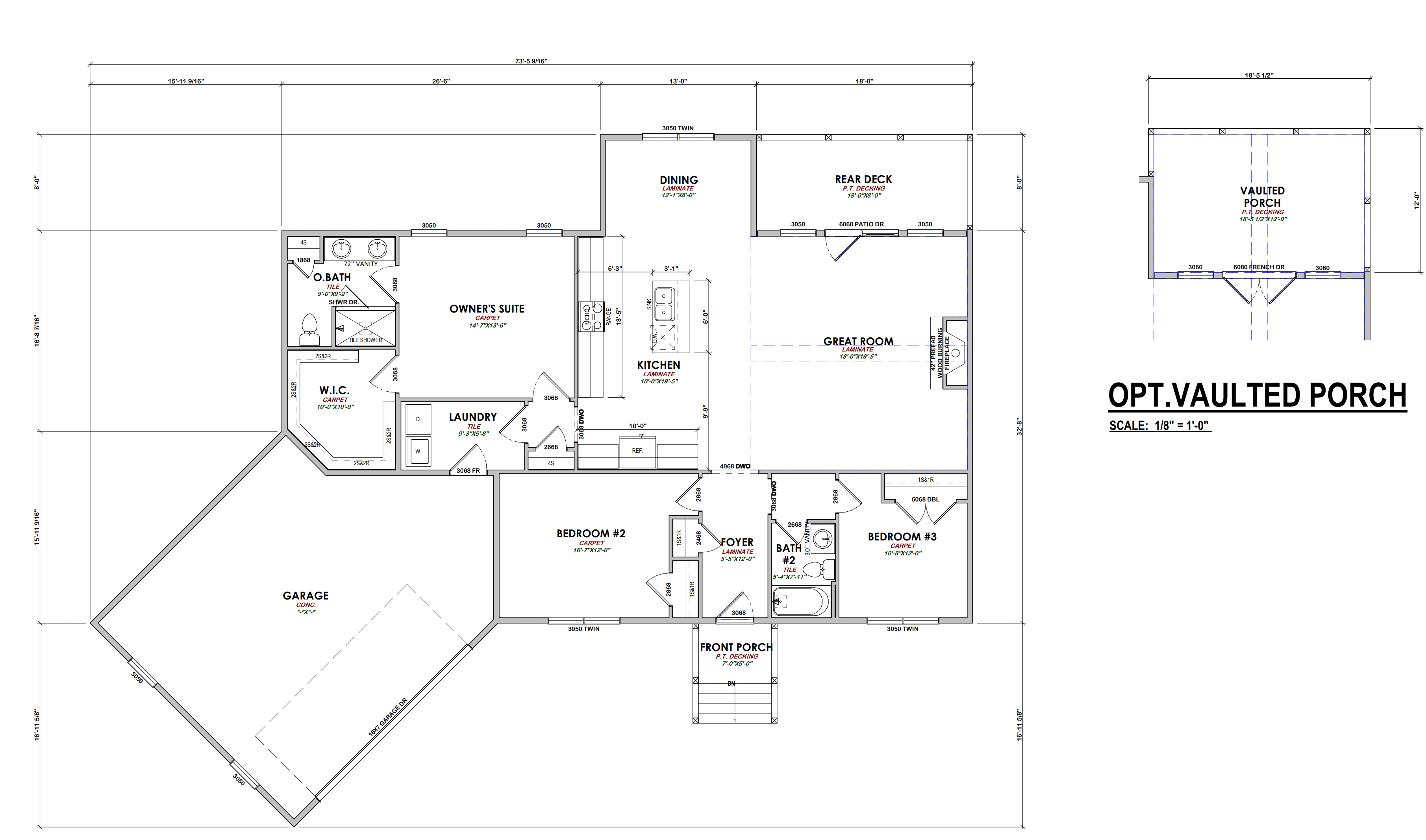 3 bed, 2 bath custom home floorplan