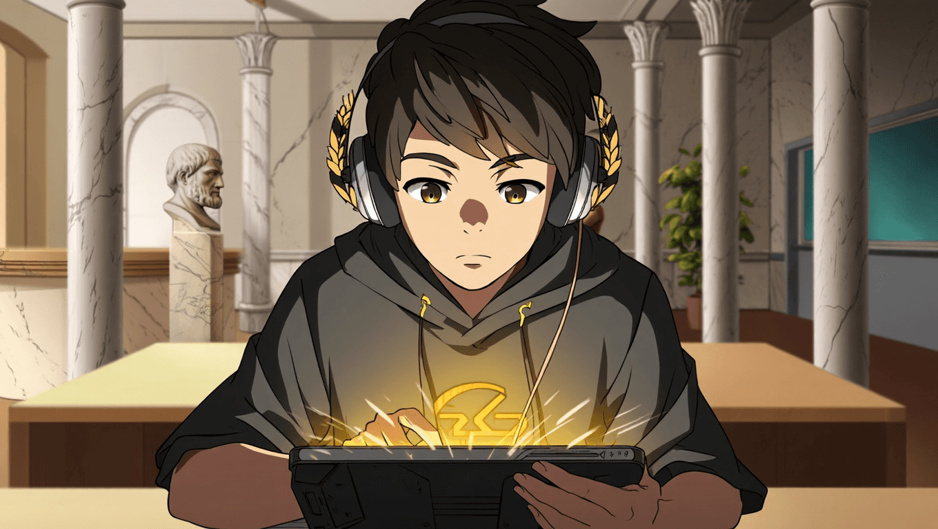 Student with headphones focused on studying with a tablet
