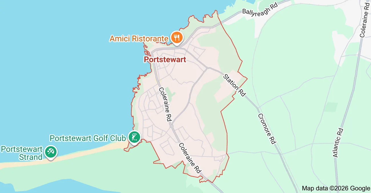 Map showing Portstewart, including Amici Ristorante and Portstewart Golf Club.