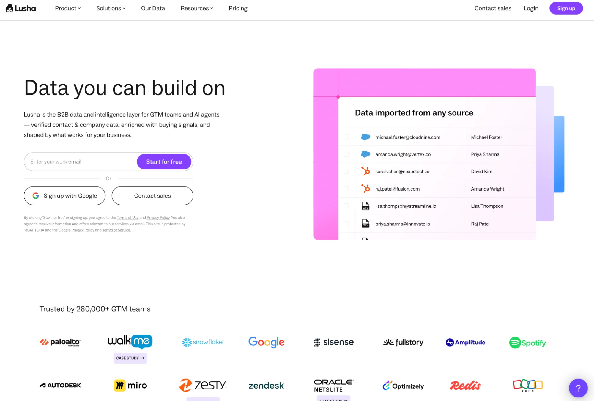Lusha homepage: B2B contact data and prospecting platform