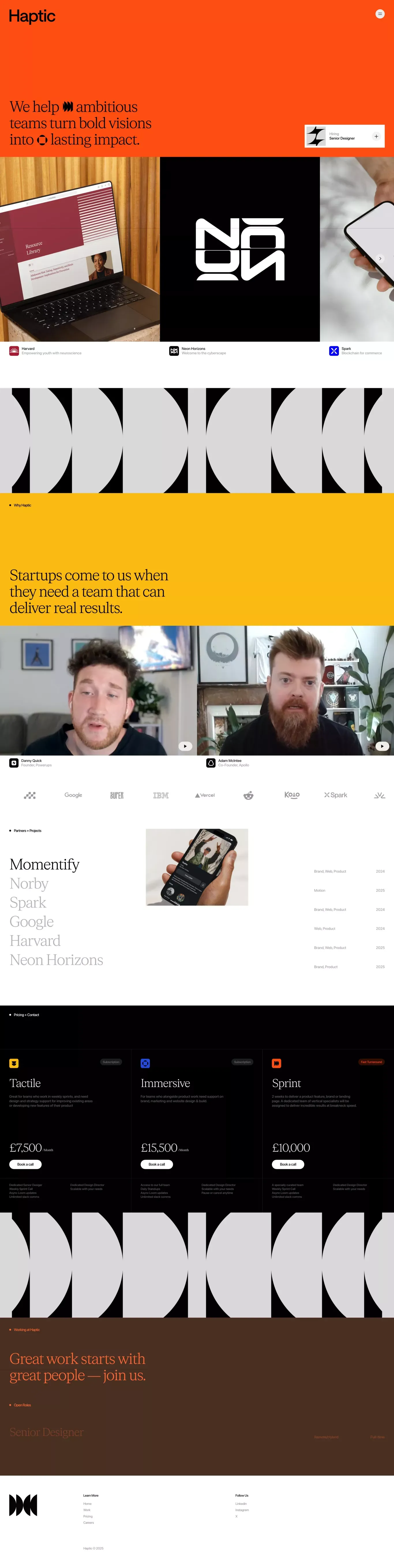 Haptic portfolio page screenshot showcasing Design and Tech design