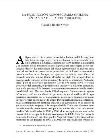 La producción agropecuaria chilena en la "Era del Salitre" (1880-1930)