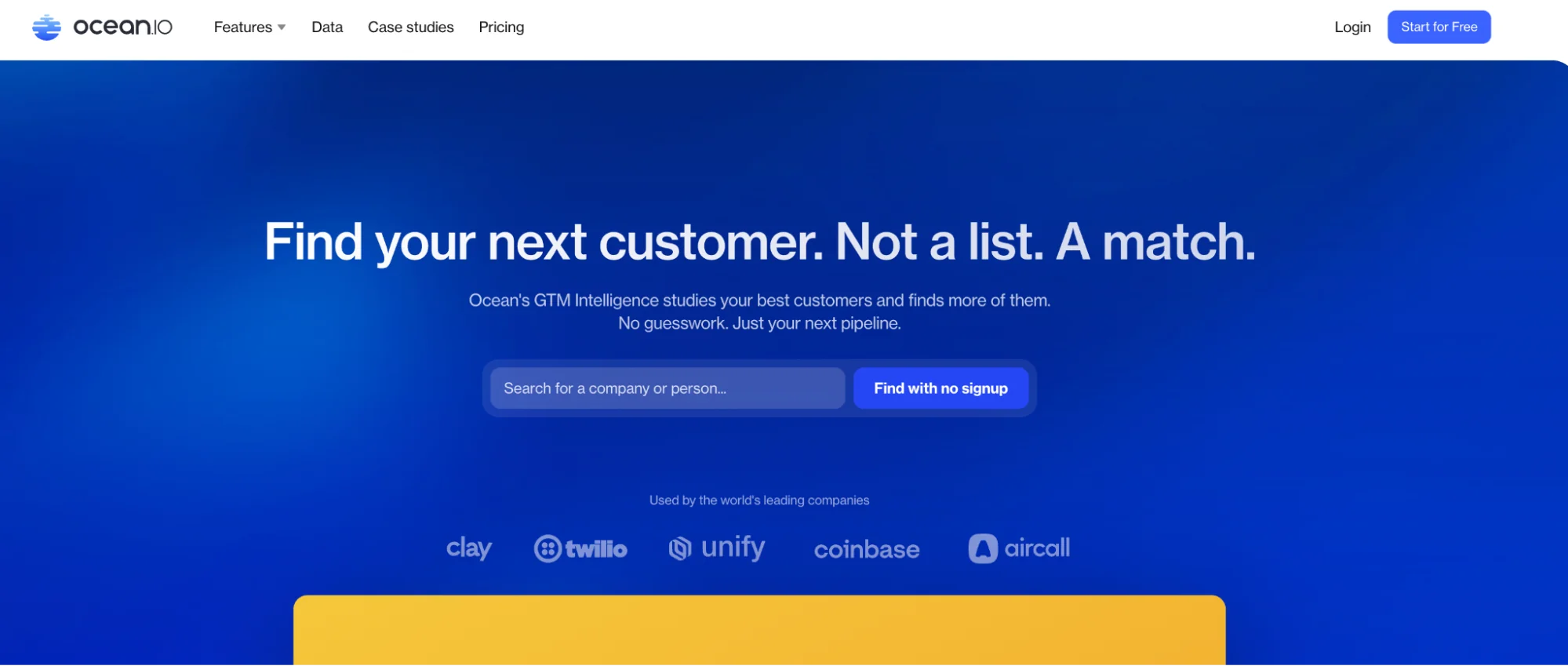 Ocean.io homepage: lookalike company search engine for B2B