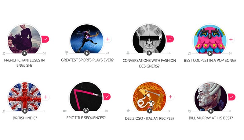 A set of icons used in a phone app depicting various musicians, artwork or flags.