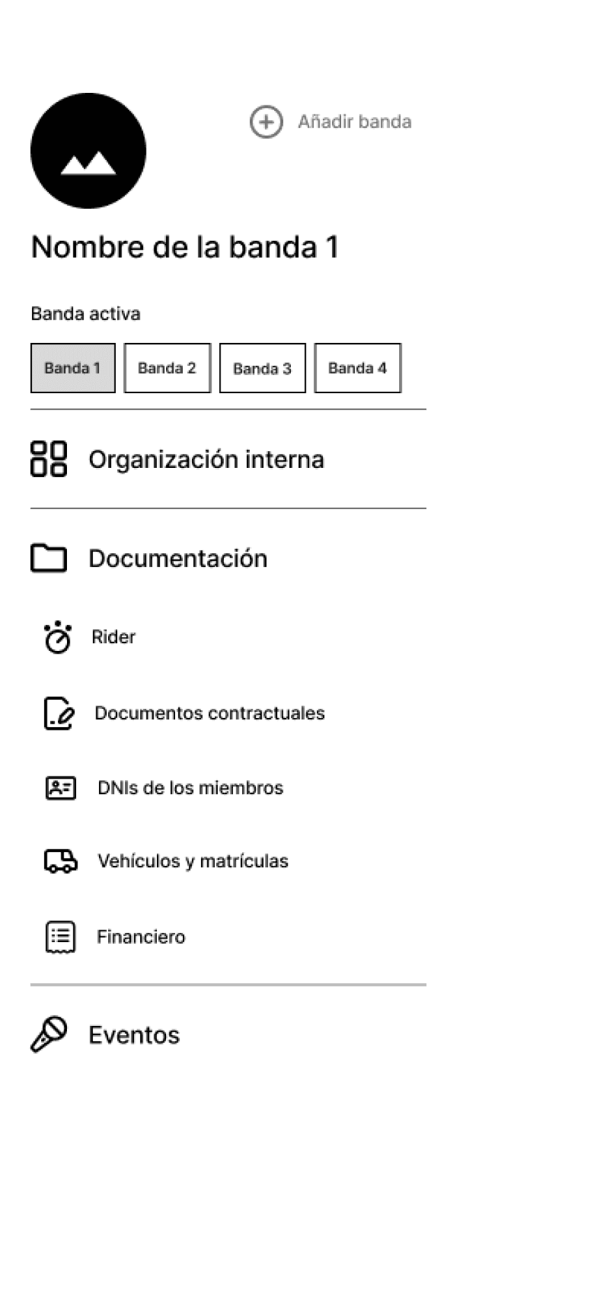 Wireframe de app para músicos